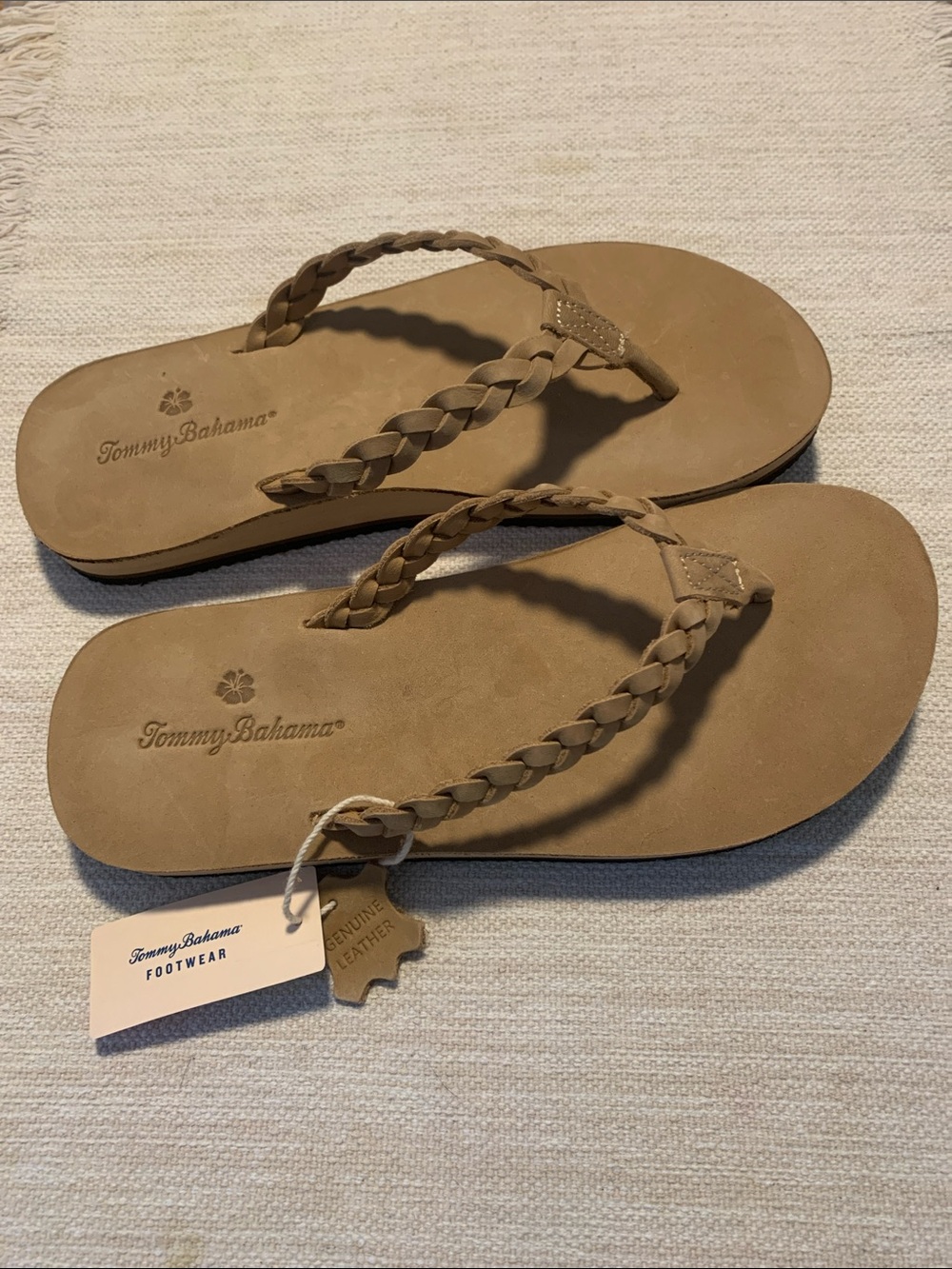 Tommy Bahama Women's Braided Tan Leather Thong Sandals